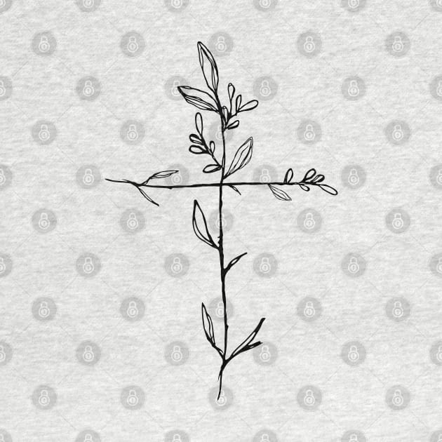 Twig Cross, A Simple Floral Black Cross by Move Mtns